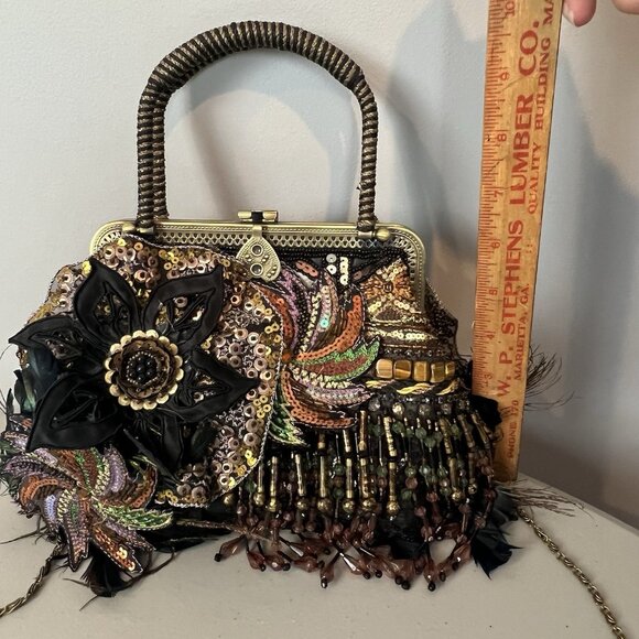 Chicos Boho Purse Beaded Feathers Flowers Whimsical Woodsy Fairy Romantic Sequin - Picture 14 of 15